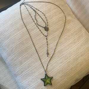 Free People triple strand necklace with green accents NWT